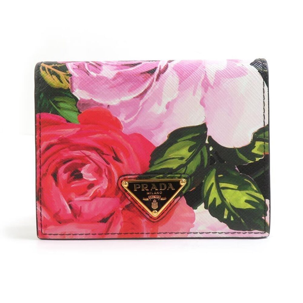 Prada Bi fold Wallet Leather Black Multicolor